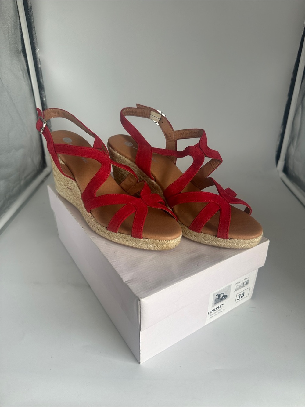 Eric Michael Red Suede Espadrille Wedge Sandals